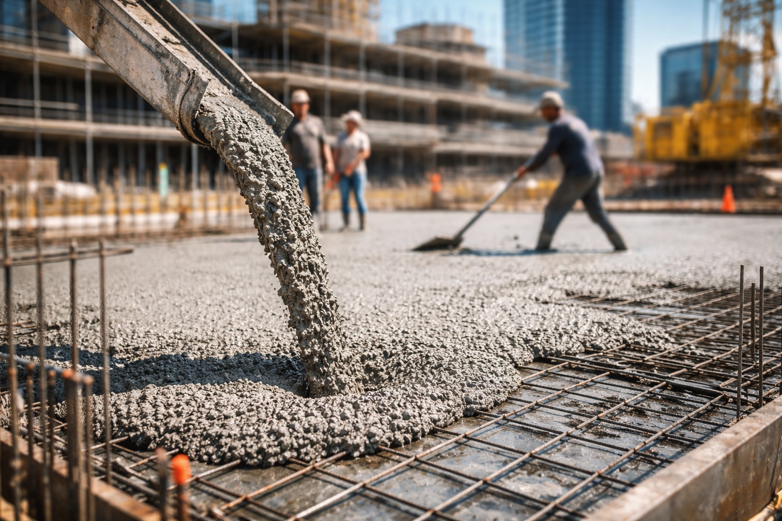 Pouring a concrete mix on a construction site – exposure classes and concrete durability according to EN 206