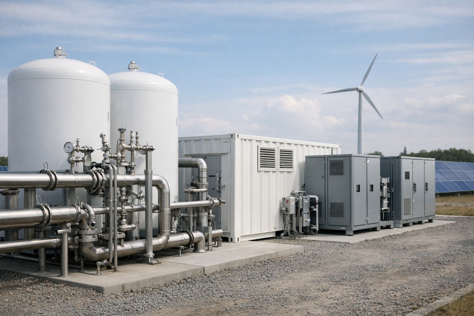 Instalacja magazynowania wodoru przy farmie OZE – wodorowy magazyn energii zasada działania i zastosowanie